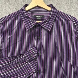 Claiborne Mens 2XL Purple Black White Stripe Dress Shirt Long Sleeve Button Up